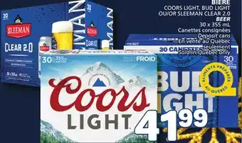 Marché Bonichoix Coors light, bud light or sleeman clear 2.0 beer offer