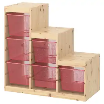 IKEA Trofast storage combination with boxes, light white stained pine/light red, 37x17 3/8x35 7/8 offer