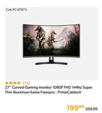 Shopper+ 27 curved gaming monitor 1080p fhd 144hz super thin aluminum frame freesync - primecables offer