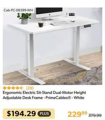 Shopper+ Ergonomic electric sit-stand dual-motor height adjustable desk frame - primecables - white offer