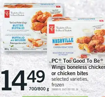 Fortinos Pc too good to be wings boneless chicken wings chicken bites offer