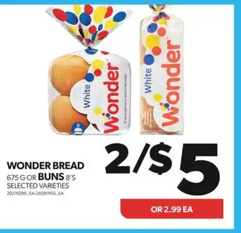 Real Canadian Superstore Wonder bread, 675 g or buns, 8's offer