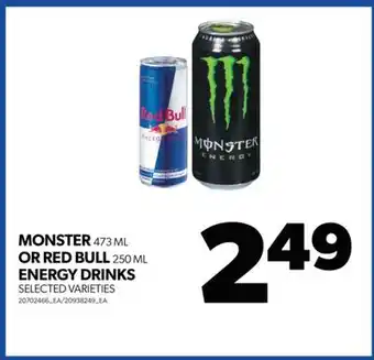 Real Canadian Superstore Monster, 473 ml or red bull, 250 ml energy drinks offer