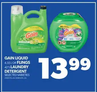 Real Canadian Superstore Gain liquid, 4.55 l or flings, 42's laundry detergent offer