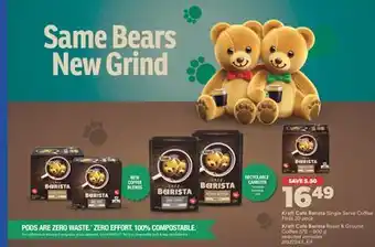 Real Canadian Superstore Kraft cafe barista single serve coffee pods, 30 pack, kraft cafe barista roast & ground coffee, 875 - 900 g offer