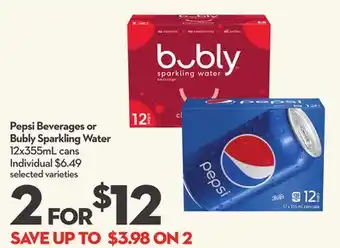 Longo's Pepsi beverages or bubly sparkling water offer