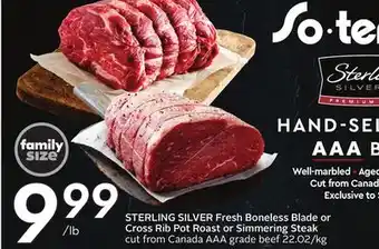 Sobeys Fresh boneless blade or cross rib pot roast or simmering steak offer