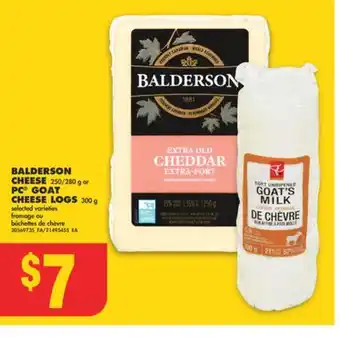 No Frills Balderson cheese 250/280 g or pc goat cheese logs 300 g offer