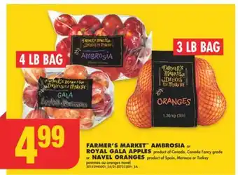 No Frills Farmer's market ambrosia or royal gala, 4 lb bag or navel oranges, 3 lb bag offer