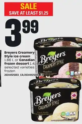 Loblaws Breyers creamery style ice cream, 1.66 l or canadian frozen dessert, 1.41 l offer