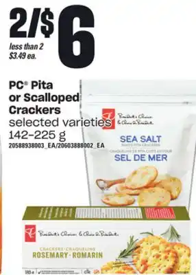 Loblaws Pc pita or scalloped crackers, 142-225 g offer