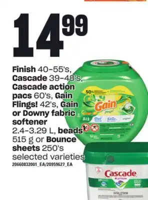 Loblaws Finish 40-55's, cascade 39-48's, cascade action pacs 60's, gain flings! 42's, or downy fabric softener 2.4-3.29 l, beads 515 offer