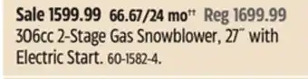 Canadian Tire Briggs & stratton 306cc 2-stage gas snowblower, 27˝ with electric start offer