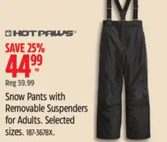 Canadian Tire Hot paws snow pants with removable suspenders for adults offer