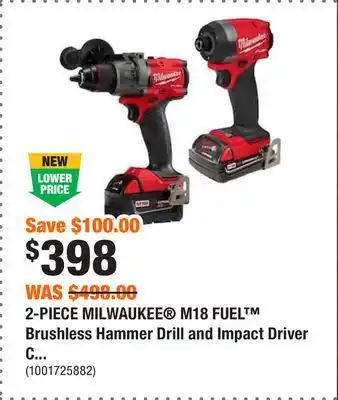 Home Depot 2-piece milwaukee m18 fuel brushless hammer drill and impact driver combo kit offer