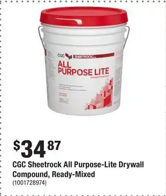 Home Depot Cgc sheetrock all purpose-lite drywall compound, ready-mixed offer