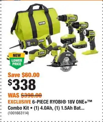 Home Depot Exclusive 6-piece ryobi 18v one+ combo kit • (1) 4.0ah, (1) 1.5ah batteries and charger offer