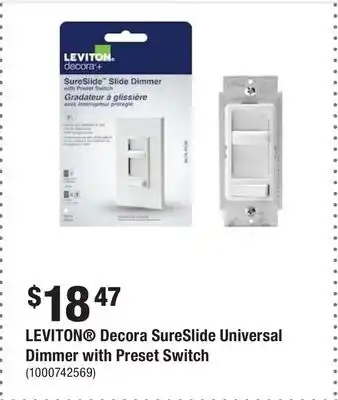 Home Depot Leviton decora sureslide universal dimmer with preset switch offer