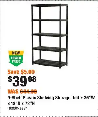 Home Depot 5-shelf plastic shelving storage unit • 36w x 18d x 72h offer