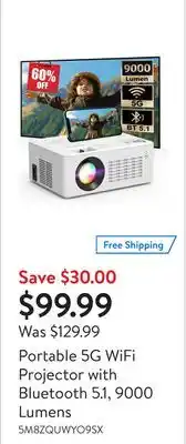 Walmart Portable 5g wifi projector with bluetooth 5.1, 9000 lumens offer