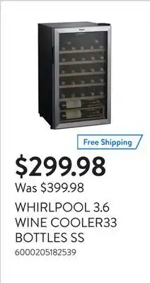 Walmart Whirlpool 3.6 wine cooler33 bottles ss offer