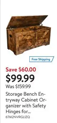 Walmart Storage bench entryway cabinet organizer with safety hinges for clothes shoe and toy , storage chest shoe bench offer