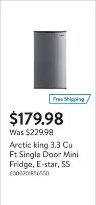 Walmart Arctic king 3.3 cu ft single door mini fridge, e-star, ss offer