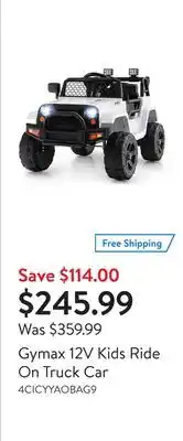 Walmart Gymax 12v kids ride on truck car offer