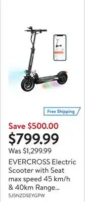 Walmart Evercross electric scooter with seat max speed 45 km/h & 40km range 10 solid tires offer