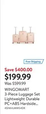 Walmart Wingomart 3-piece luggage set lightweight durable pc+abs hardside luggage, double spinner wheels, tsa lock - 20in/24in/28in offer