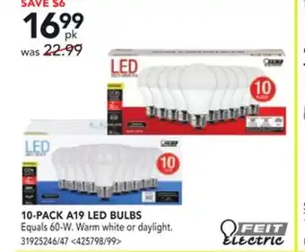 RONA Feit electric 10-pack a19 led bulbs offer
