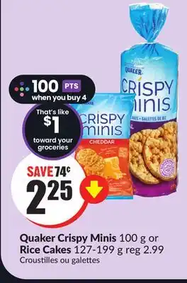 Chalo FreshCo Quaker crispy minis 100 g or rice cakes 127-199 g offer