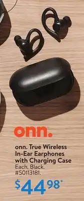 Walmart Onn. true wireless in-earphones with charging case offer
