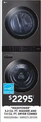 RONA Lg washtower 5.2 cu. ft. washer and 7.4 cu. ft. dryer combo offer