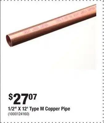 Home Depot 1/2 x 12' type m copper pipe offer