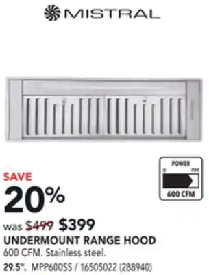 Réno Dépôt Mistral undermount range hood mpp600ss offer