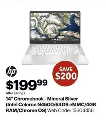 Best Buy HP 14" Chromebook - Mineral Silver (Intel Celeron N4500/64GB eMMC/4GB RAM/Chrome OS) offer
