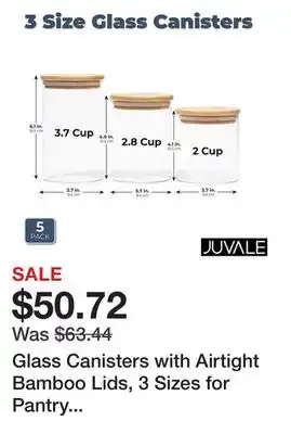 Bed Bath & Beyond Glass canisters with airtight bamboo lids, 3 sizes for pantry storage (5 pack) offer