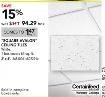 RONA Certainteed square avalon ceiling tiles offer