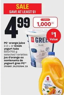 Independent City Market Jus d'orange, 2.5 l ou contenants de yogourt grec, 650/750 g pc offer