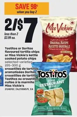 Independent City Market Croustilles de tortillas aromatisées doritos, croustilles de tortilla tostitos ou croustilles cuites à la marmite miss vickie offer