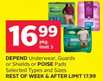 Rexall Depend underwear, guards or shields or poise pads offer