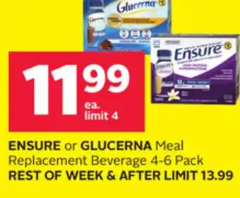 Rexall Ensure or glucerna meal replacement beverage 4-6 pack offer