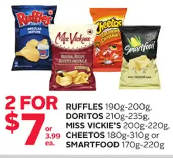 Rexall Ruffles 190g-200g, doritos 210g-235g, miss vickie's 200g-220g, cheetos 180g-310g or smartfood 170g-220g offer