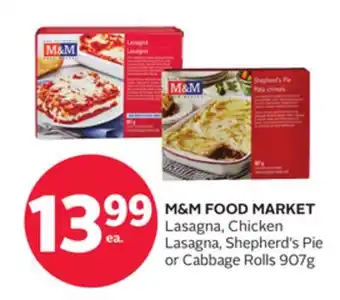 Rexall M&m food market lasagna, chicken lasagna, shepherd's pie or cabbage rolls offer