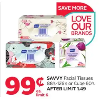 Rexall Savvy facial tissues 88' s-126' s or cube 60' s offer