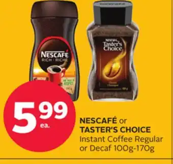 Rexall Nescafé or taster's choice instant coffee regular or decaf offer