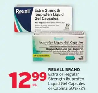 Rexall Rexall brand extra or regular strength ibuprofen liquid gel capsules or caplets 50' s-72' s offer