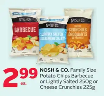 Rexall Nosh & co. family size potato chips barbecue or lightly salted 250g or cheese crunchies 225g offer
