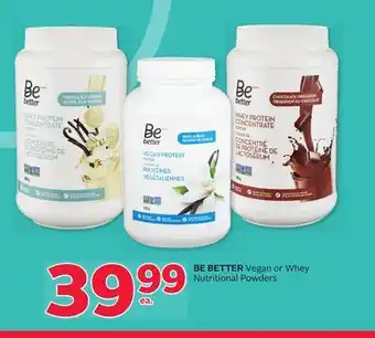 Rexall Be better vegan or whey nutritional powders offer